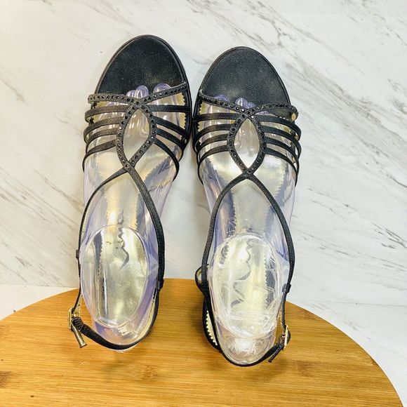 Nina Strappy High Heels 4.5” With Ankles Strap And Jewel Embellish Black Sz 9M - Picture 7 of 8
